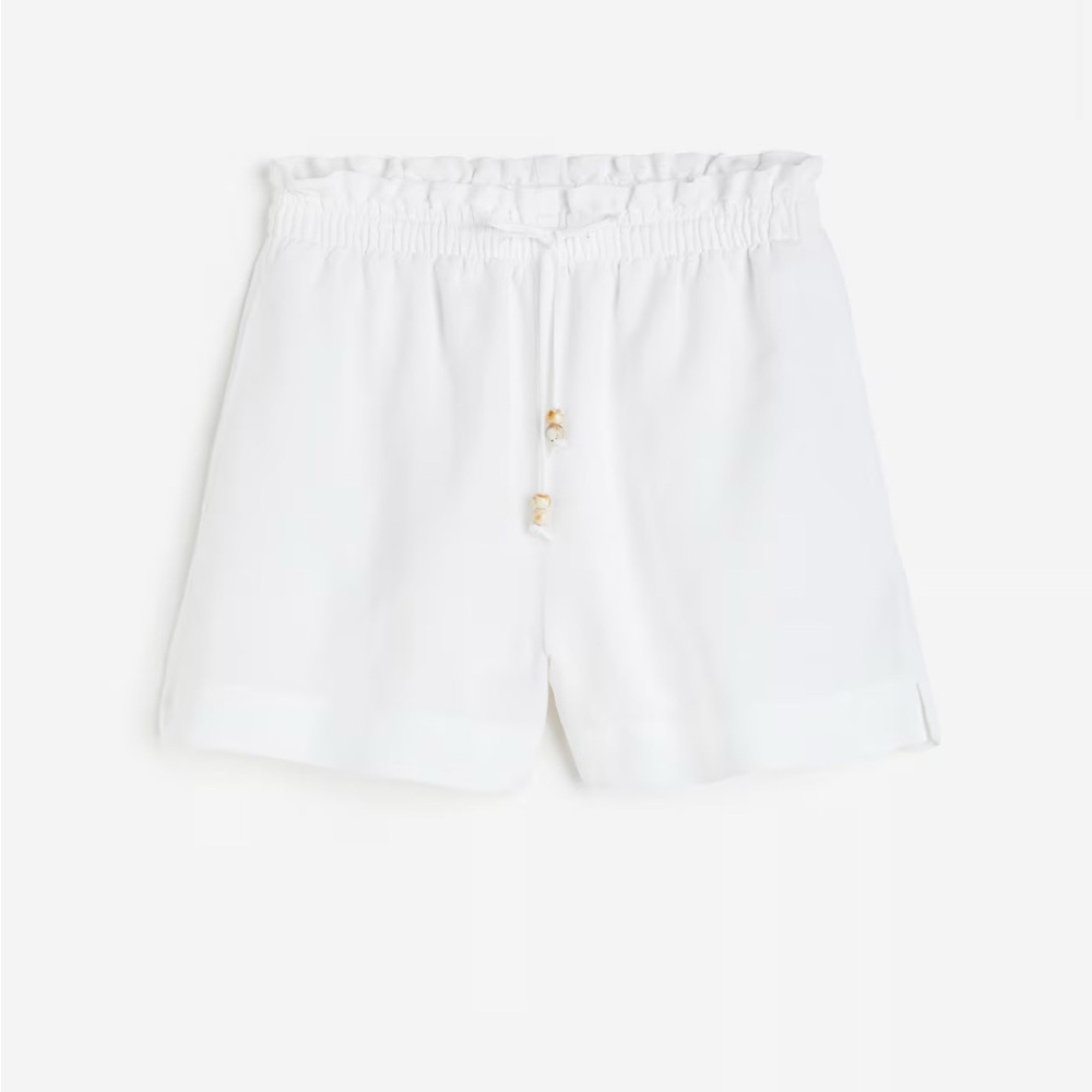 High Waist Linen Blend White Shorts